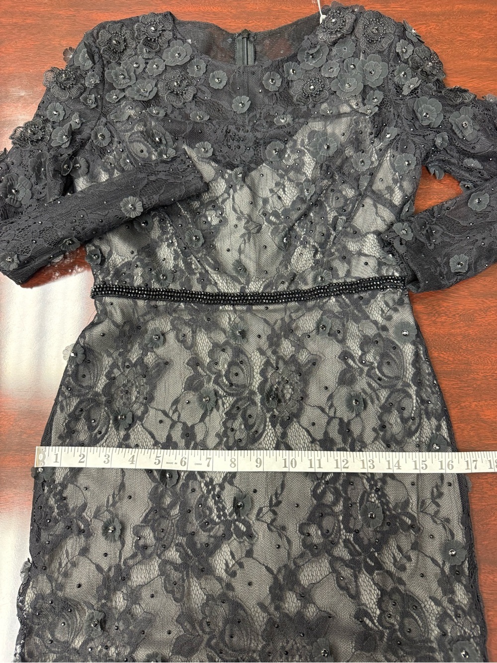 Mac Duggal Size 4 67703 Black Floral Appliqué Long Sleeve Cocktail Midi Dress - Picture 14 of 14